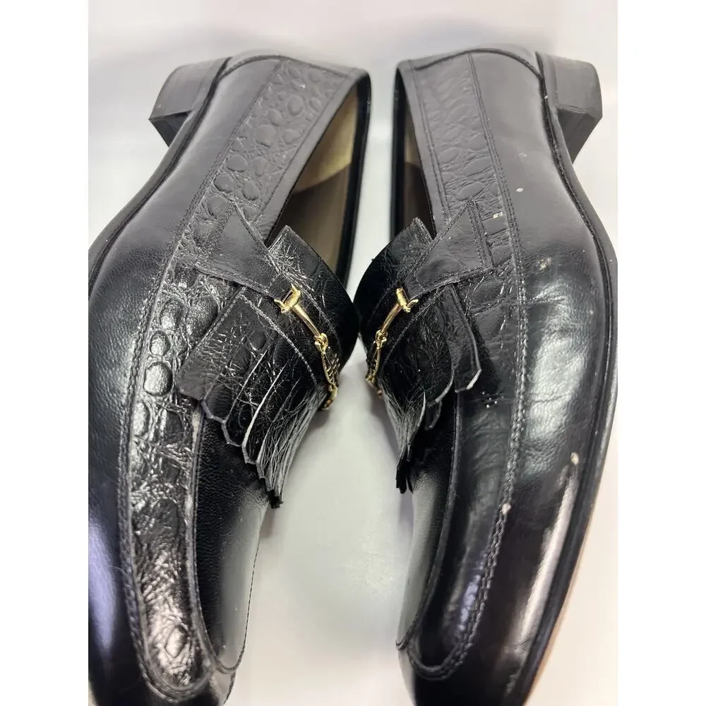 Carlos Santos Black Loafer Mens Leather Dress Shoes Size 8 Made In Portugal 3442